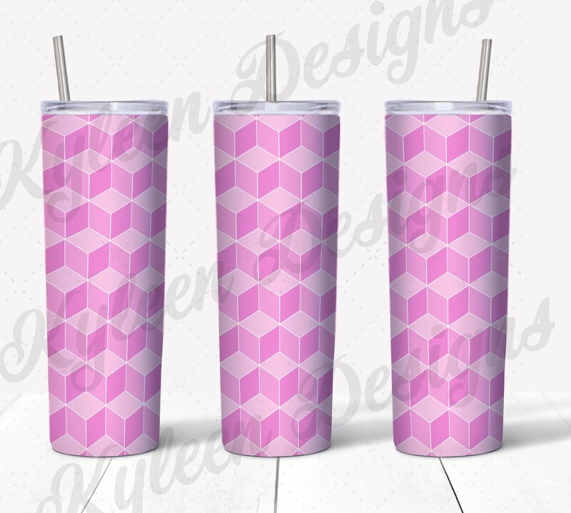 20 ounce straight Pretty in Pink Tumbling blocks wrap for sublimation, waterslide High res PNG digital file