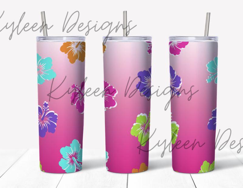 20 ounce straight hibiscus wrap for sublimation, waterslide High res PNG digital file