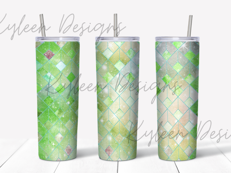 20 ounce galaxy geo green wrap for sublimation, waterslide High res PNG digital file