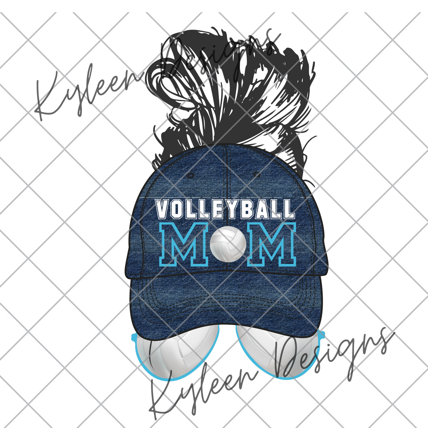 Mom bun with hat- volleyball mom 300 dpi PNG high res digital file.