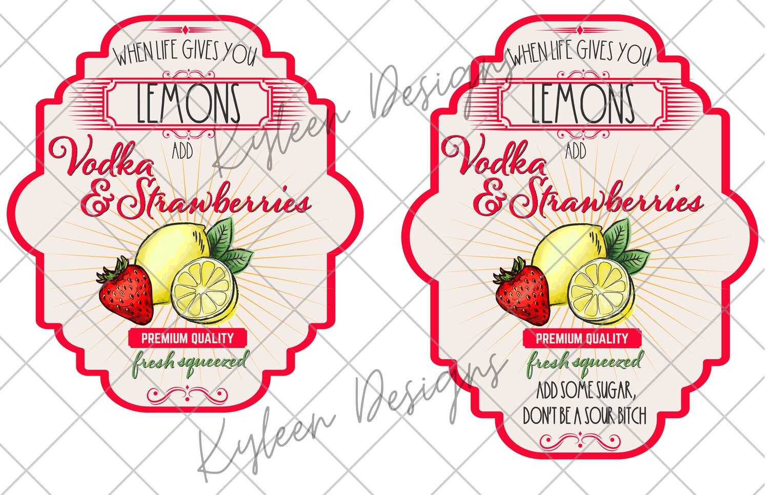 Lemonade & Strawberries Vodka Label PNG DIGITAL FILE- high res 300 dpi