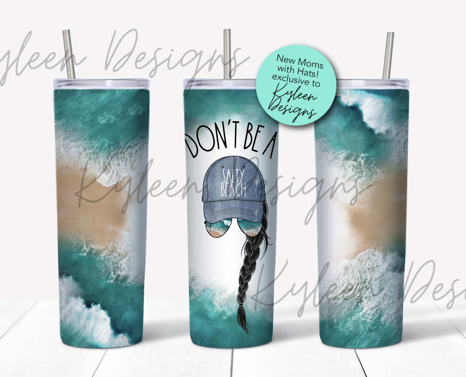 20 Straight Mom Hat "don't be a salty beach" wrap for sublimation, waterslide High res PNG digital file