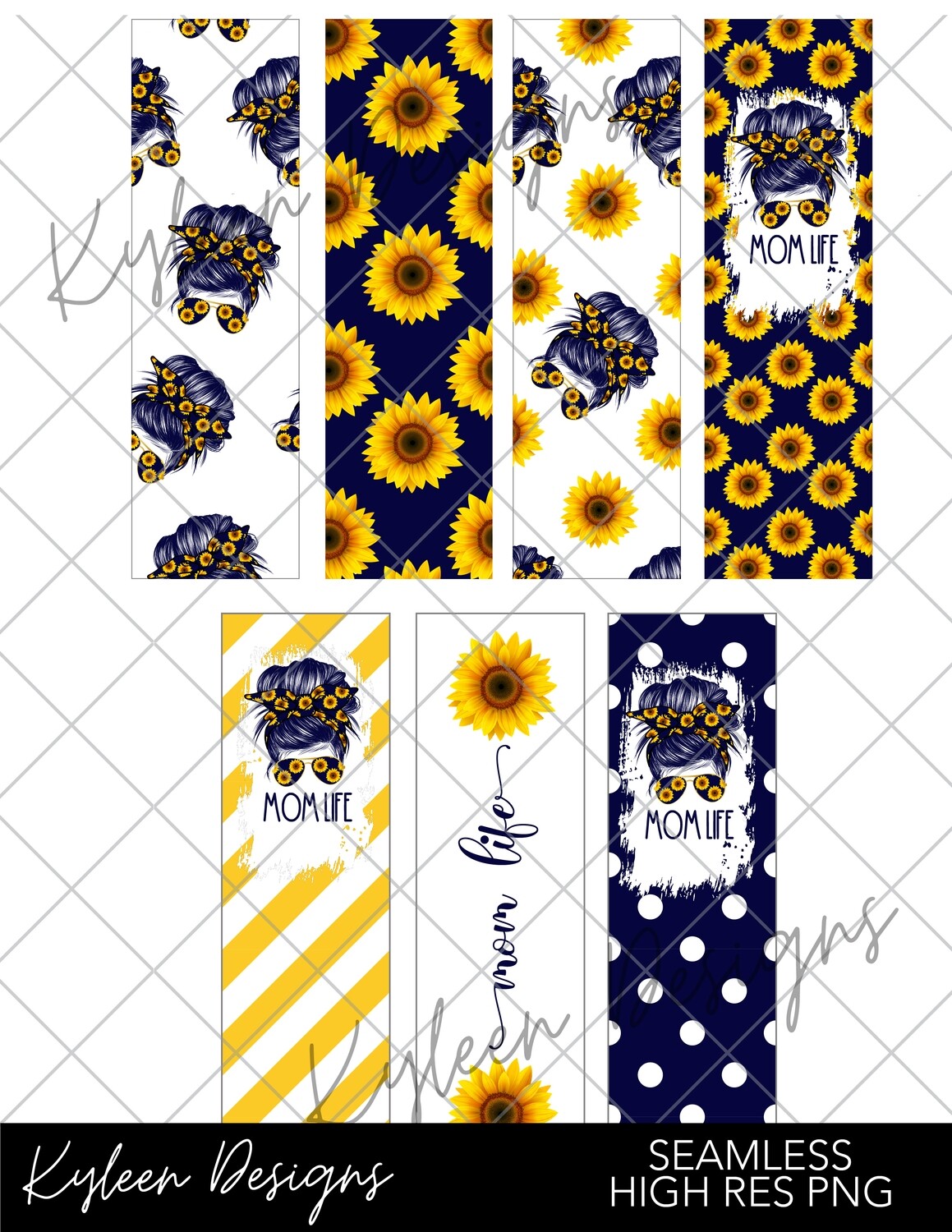 Seamless Mom life sunflower Pen Wrappers™  for waterslide High Res PNG file