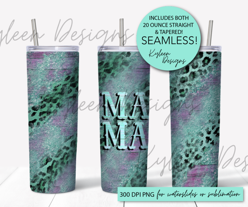 20 ounce straight & tapered MAMA leopard glitter wrap for sublimation, waterslide High res PNG digital file