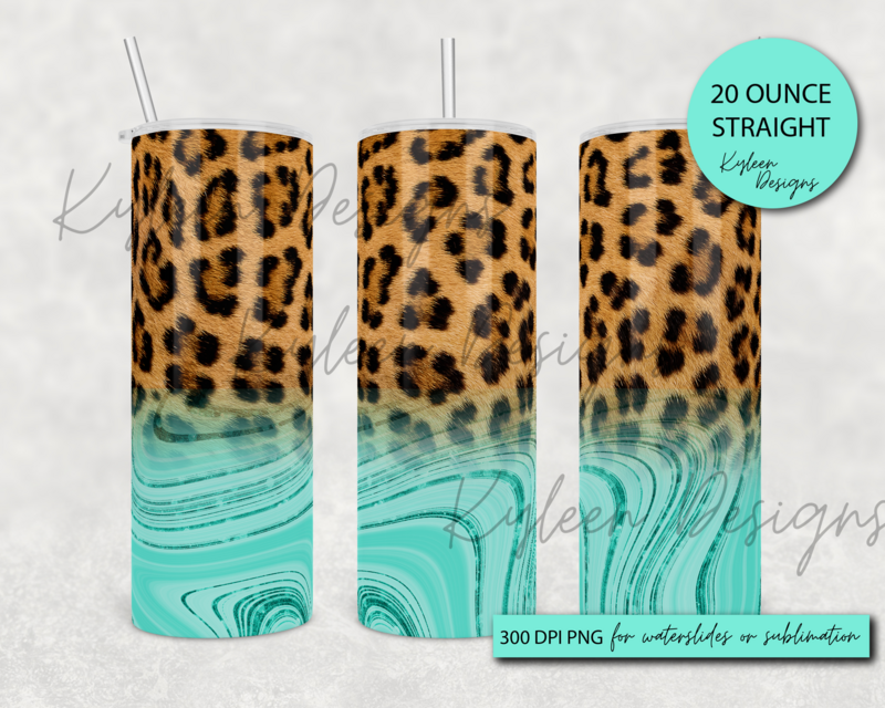 20 ounce straight leopard and marble wrap for sublimation, waterslide High res PNG digital file