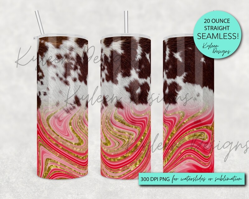 20 ounce coral marble and cow hide wrap for sublimation, waterslide High res PNG digital file