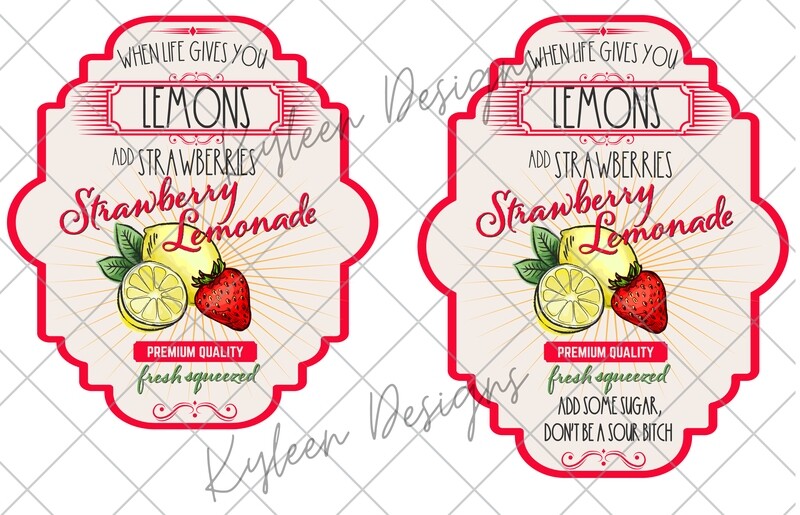 Lemonade & Strawberries Label PNG DIGITAL FILE- high res 300 dpi