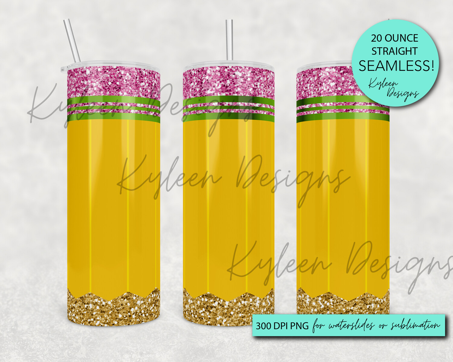 20 ounce pencil straight wrap with Glitter for sublimation, waterslide High res PNG digital file