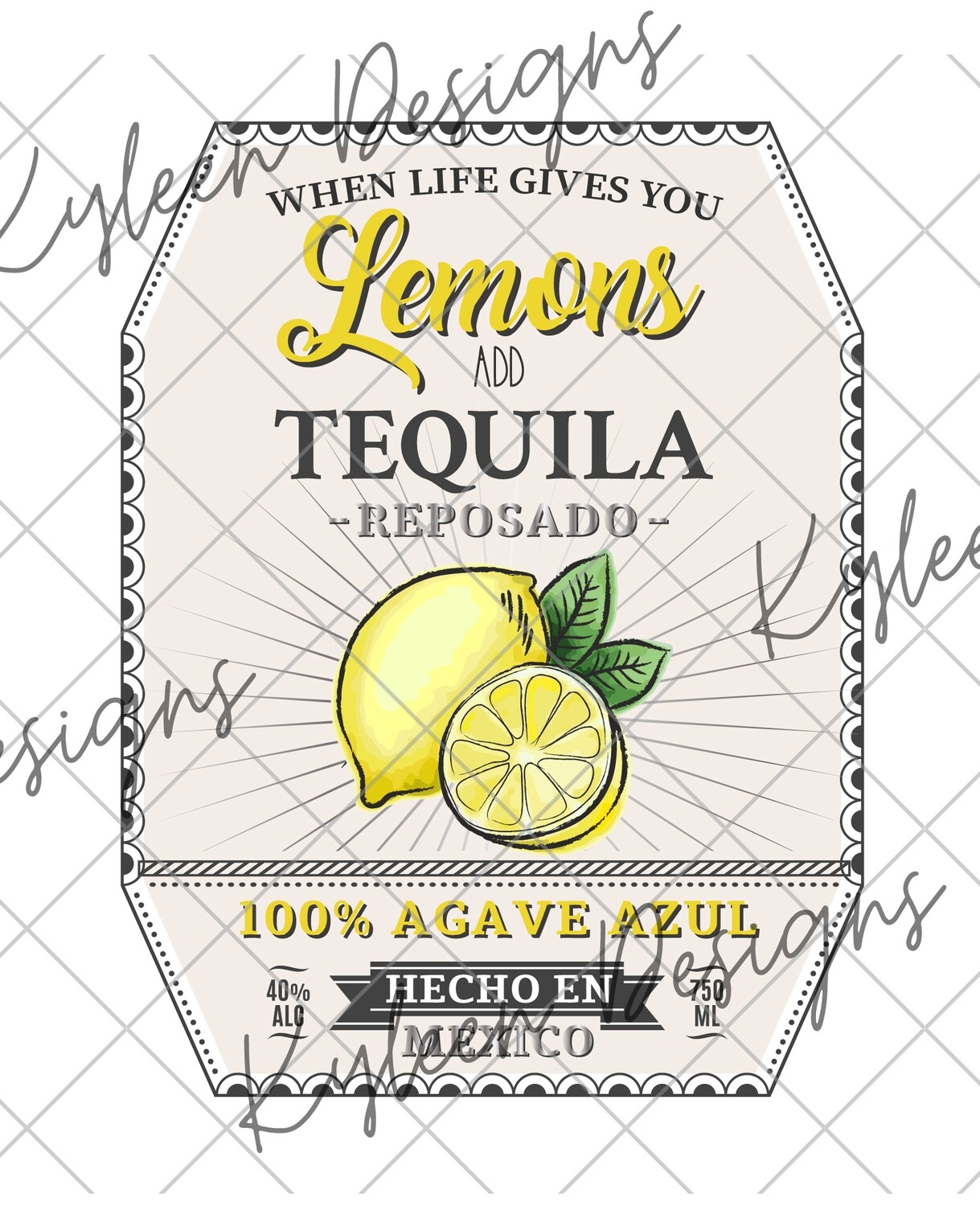 Lemons and Tequila Label PNG DIGITAL FILE- high res 300 dpi