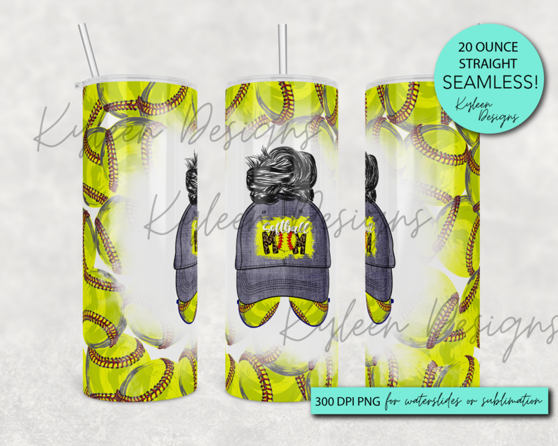 20 ounce straight softball mom wrap for sublimation, waterslide High res PNG digital file