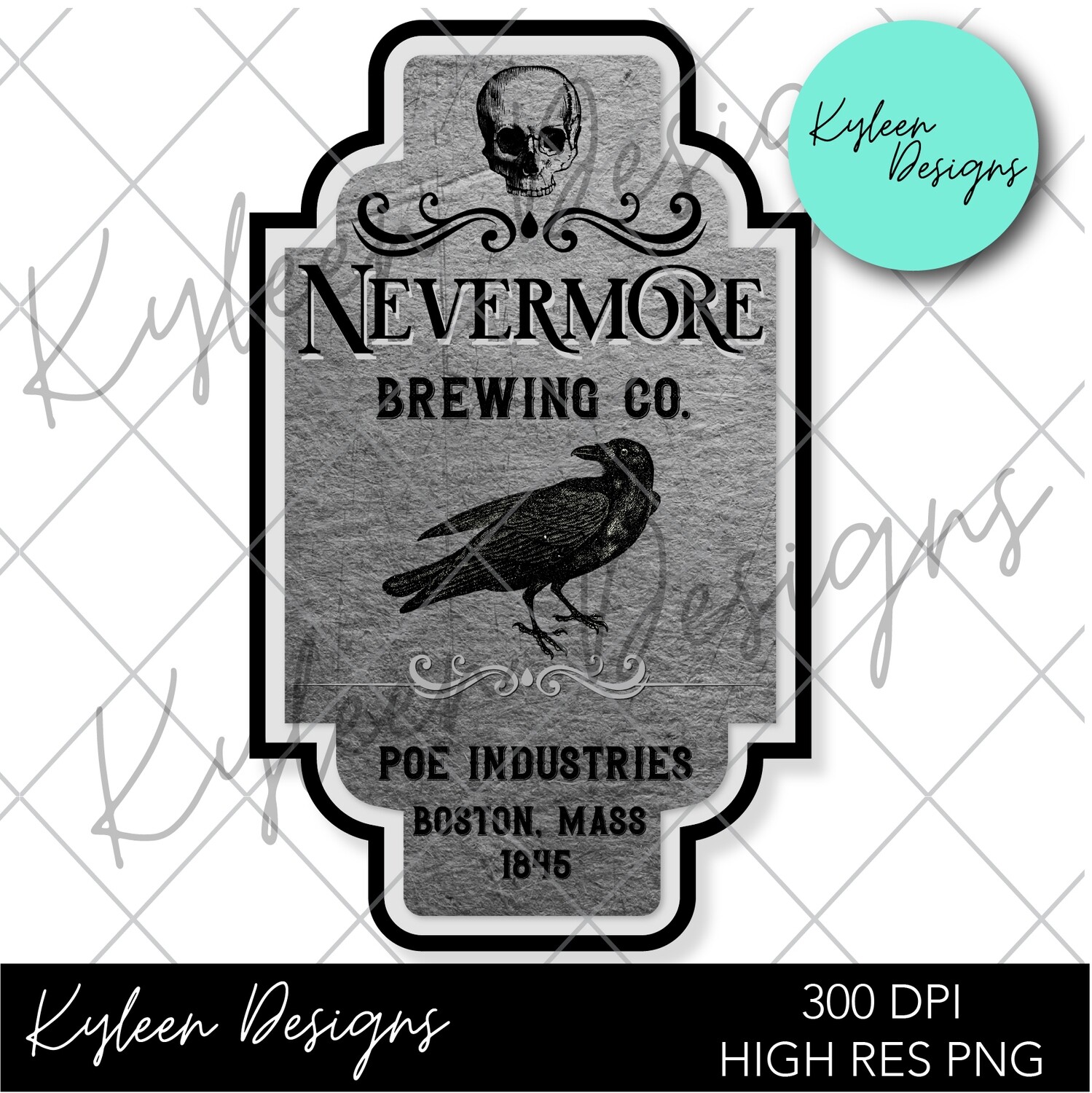 Nevermore Brewing Company Label PNG DIGITAL FILES- high res 300 dpi