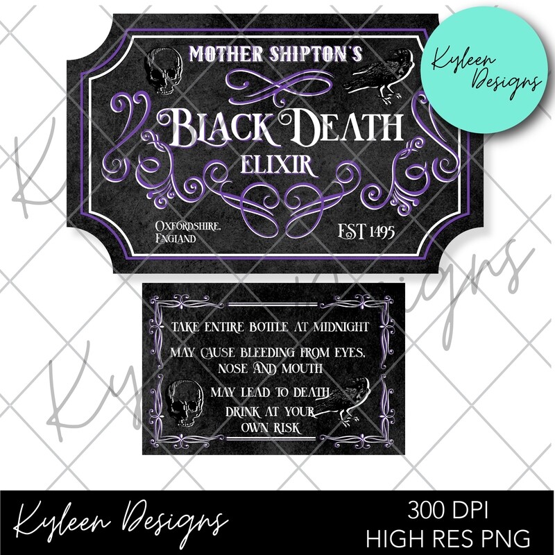 Mother Shiptons Black Death Elixir Label PNG DIGITAL FILES- high res 300 dpi
