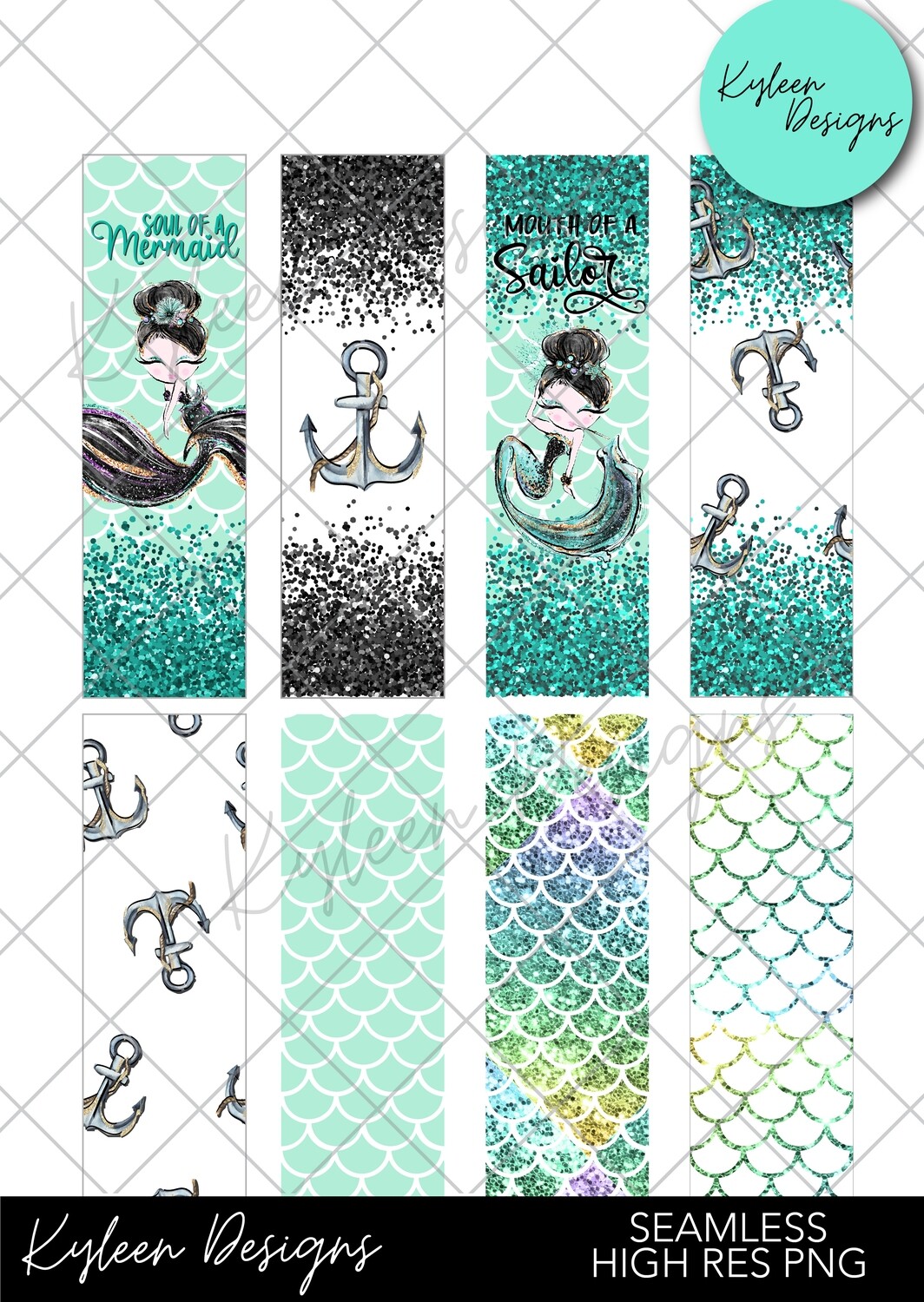 Seamless Mermaid Pen Wrappers™  for waterslide High Res PNG file