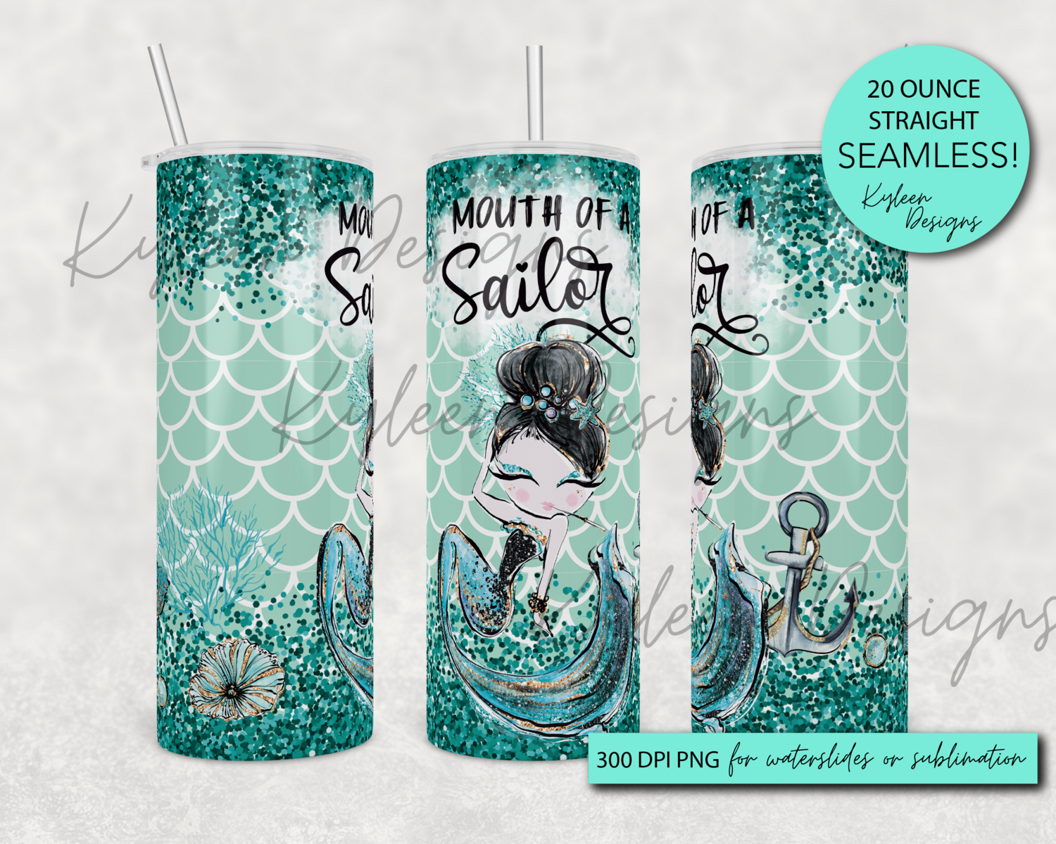 20 ounce straight mouth of a sailor wrap for sublimation, waterslide High res PNG digital file