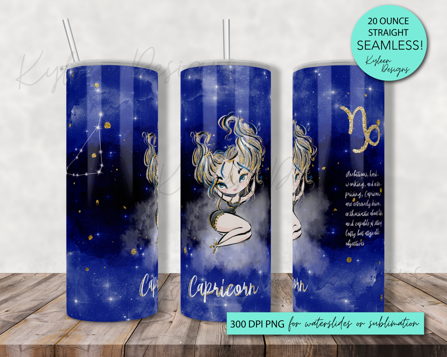 20 ounce Capricorn zodiac print wrap for sublimation, waterslide High res PNG digital file