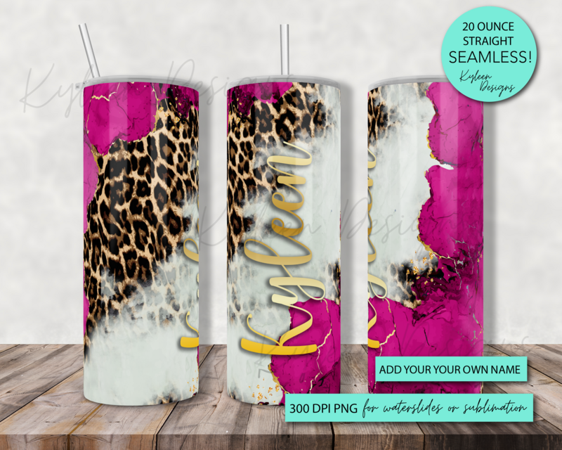20 ounce marble leopard print wrap for sublimation, waterslide High res PNG digital file
