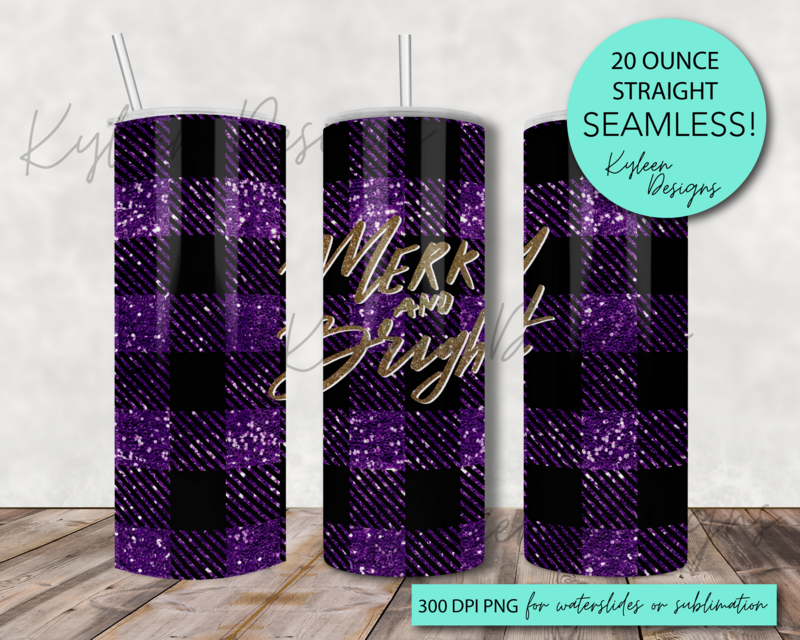 20 ounce merry and bright buffalo plaid wrap for sublimation, waterslide High res PNG digital file