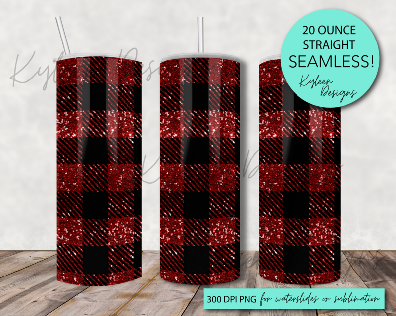 20 ounce buffalo plaid wrap for sublimation, waterslide High res PNG digital file