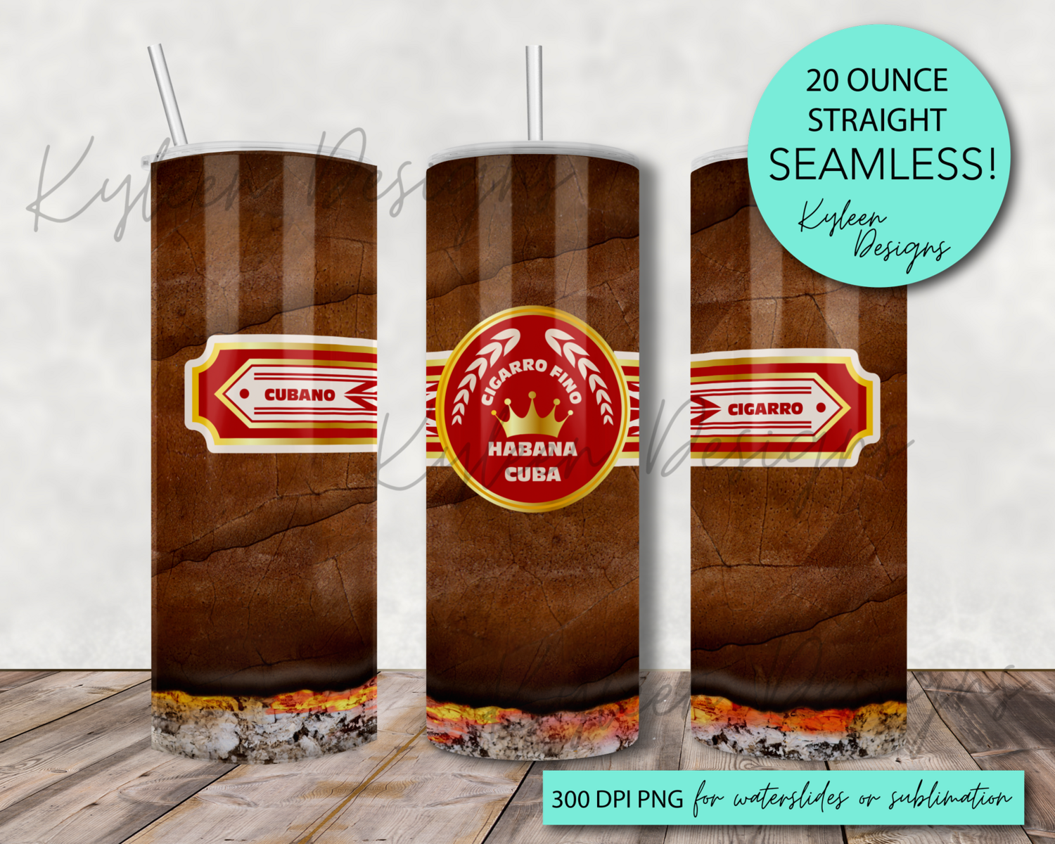 20 ounce Cuban Cigar wrap for sublimation, waterslide High res PNG digital file