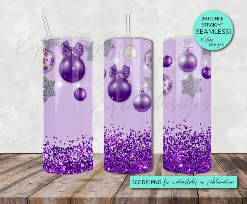 20 ounce Purple Christmas decorations wrap for sublimation, waterslide High res PNG digital file