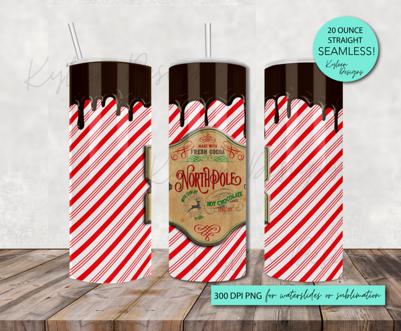 20 ounce Hot Cocoa candy can drip wrap for sublimation, waterslide High res PNG digital file