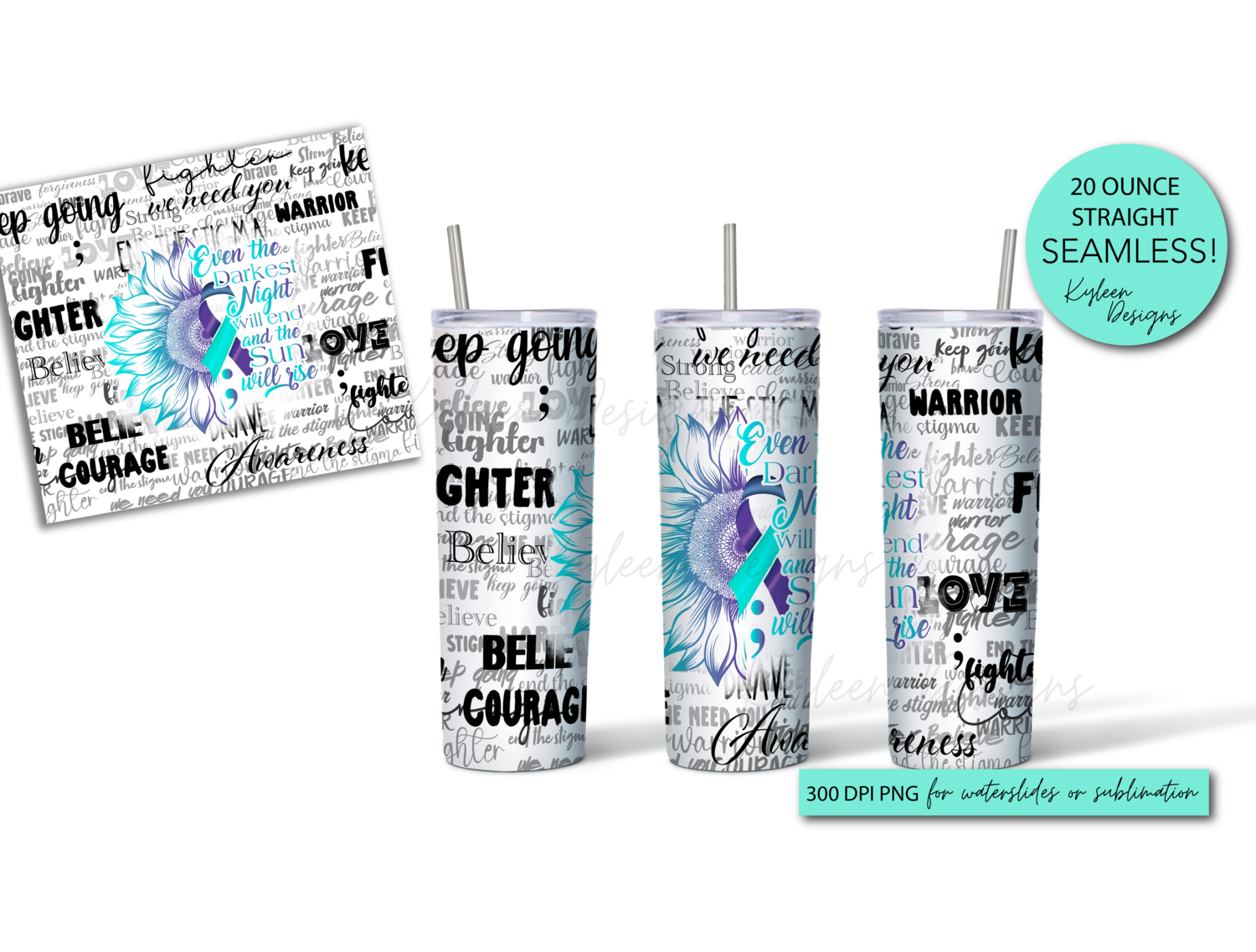 20 ounce Suicide Awareness wrap for sublimation, waterslide High res PNG digital file