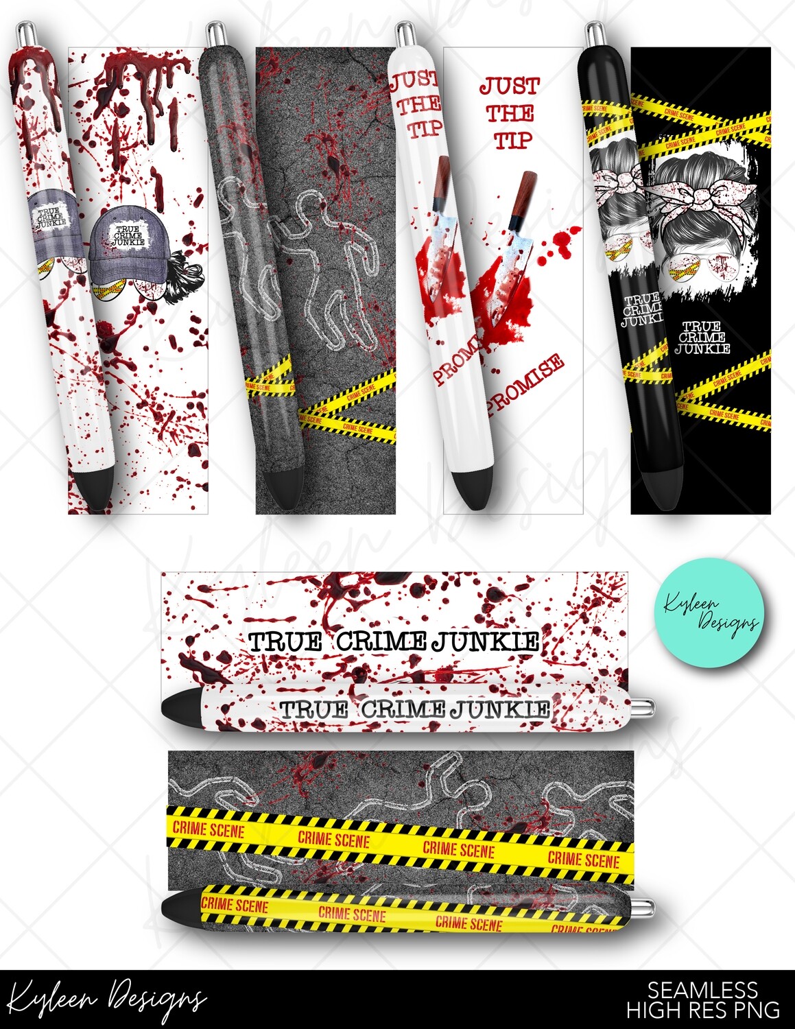 Seamless True Crime Junkie Pen Wrappers™  for waterslide High Res PNG file