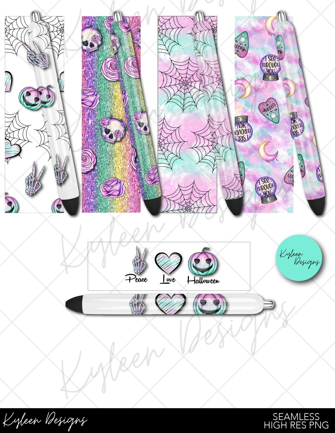 Seamless Pastel Gothic Halloween Pen Wrappers™  for waterslide High Res PNG file