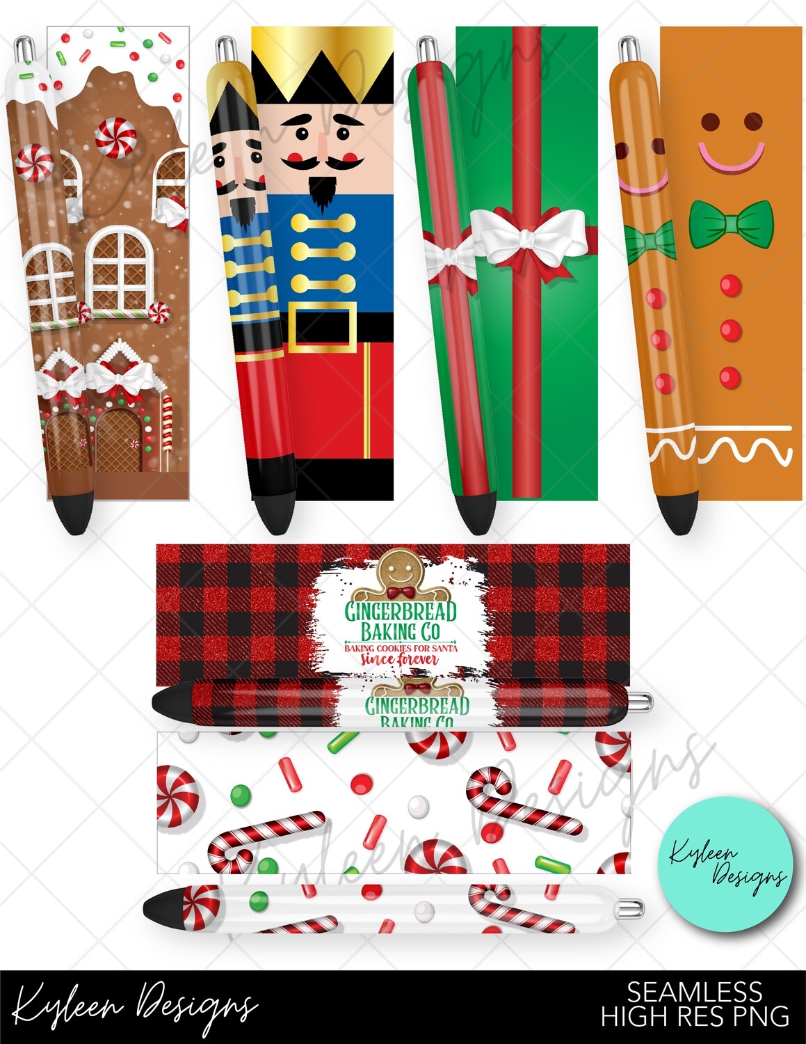 Seamless gingerbread/nutcracker Pen Wrappers™  for waterslide High Res PNG file