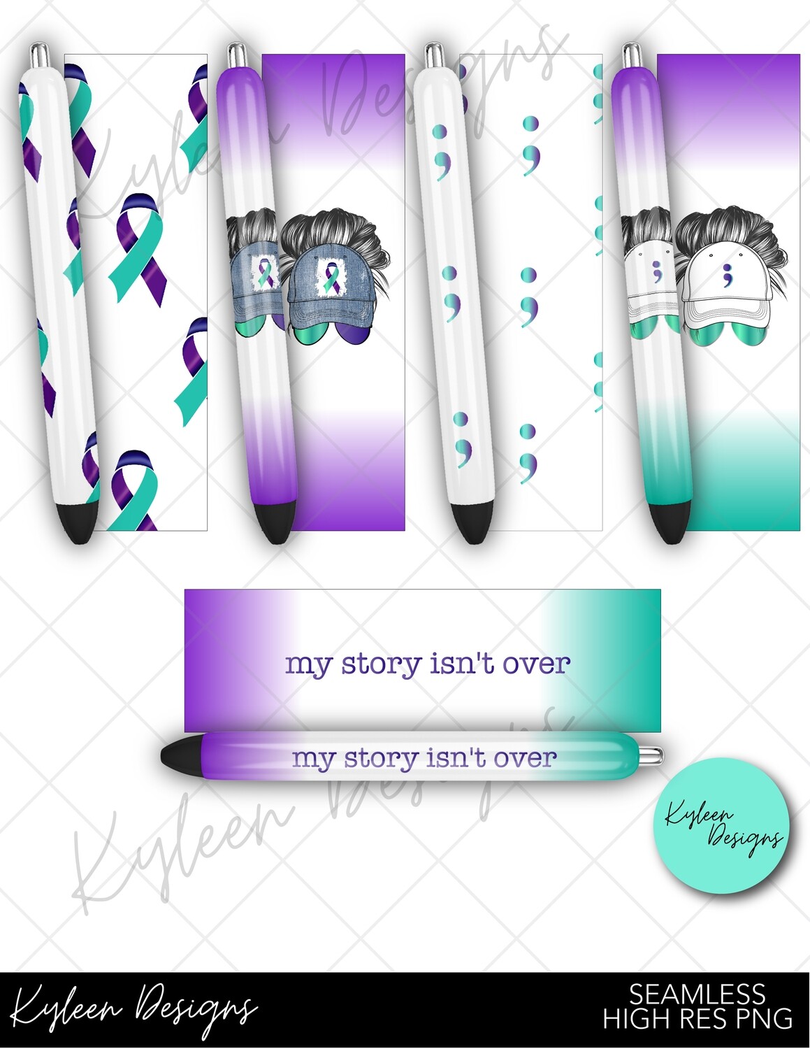 Seamless suicide awareness Pen Wrappers™  for waterslide High Res PNG file