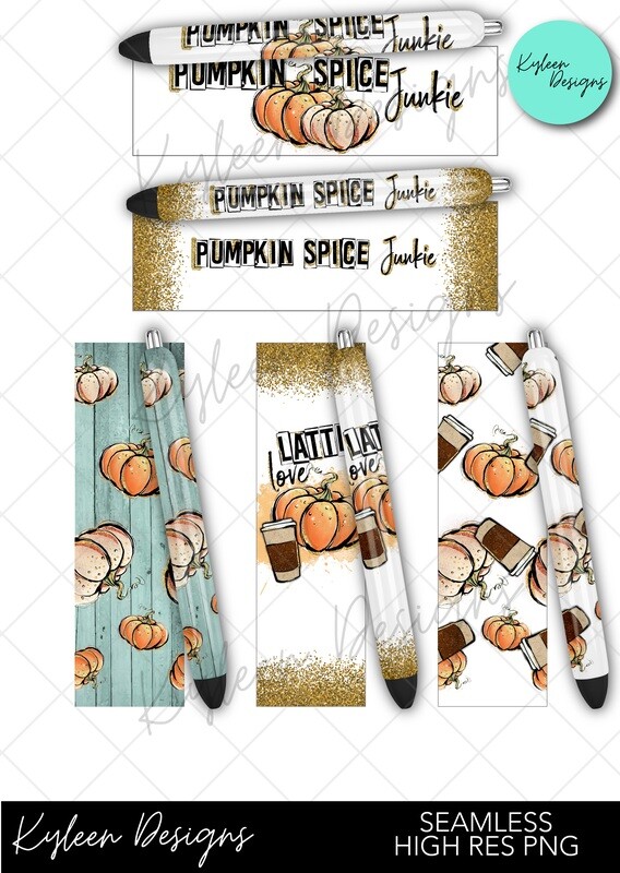 Seamless pumpkin spice junkie Pen wrappers™  for waterslide High Res PNG file