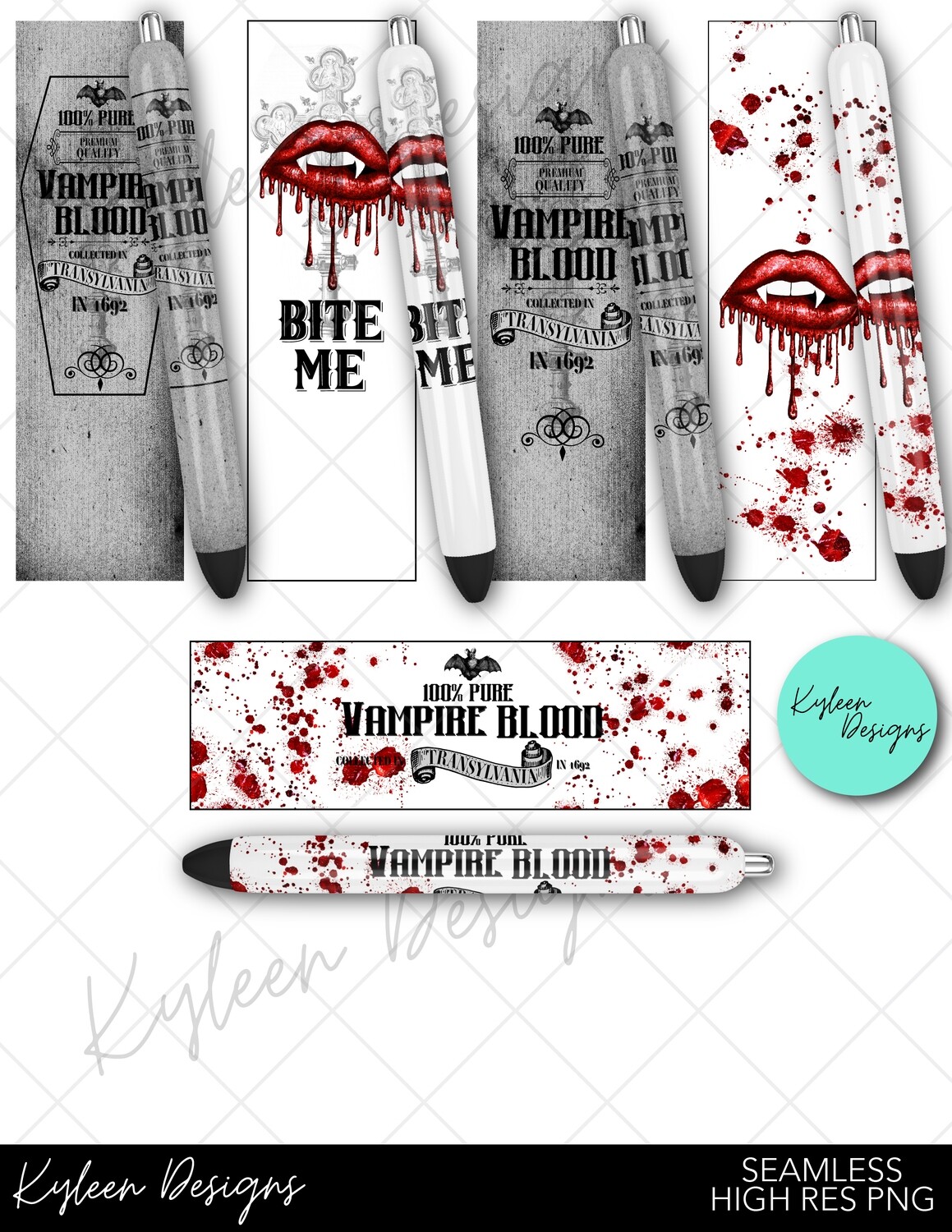 Seamless vampire blood Pen Wrappers™  for waterslide High Res PNG file