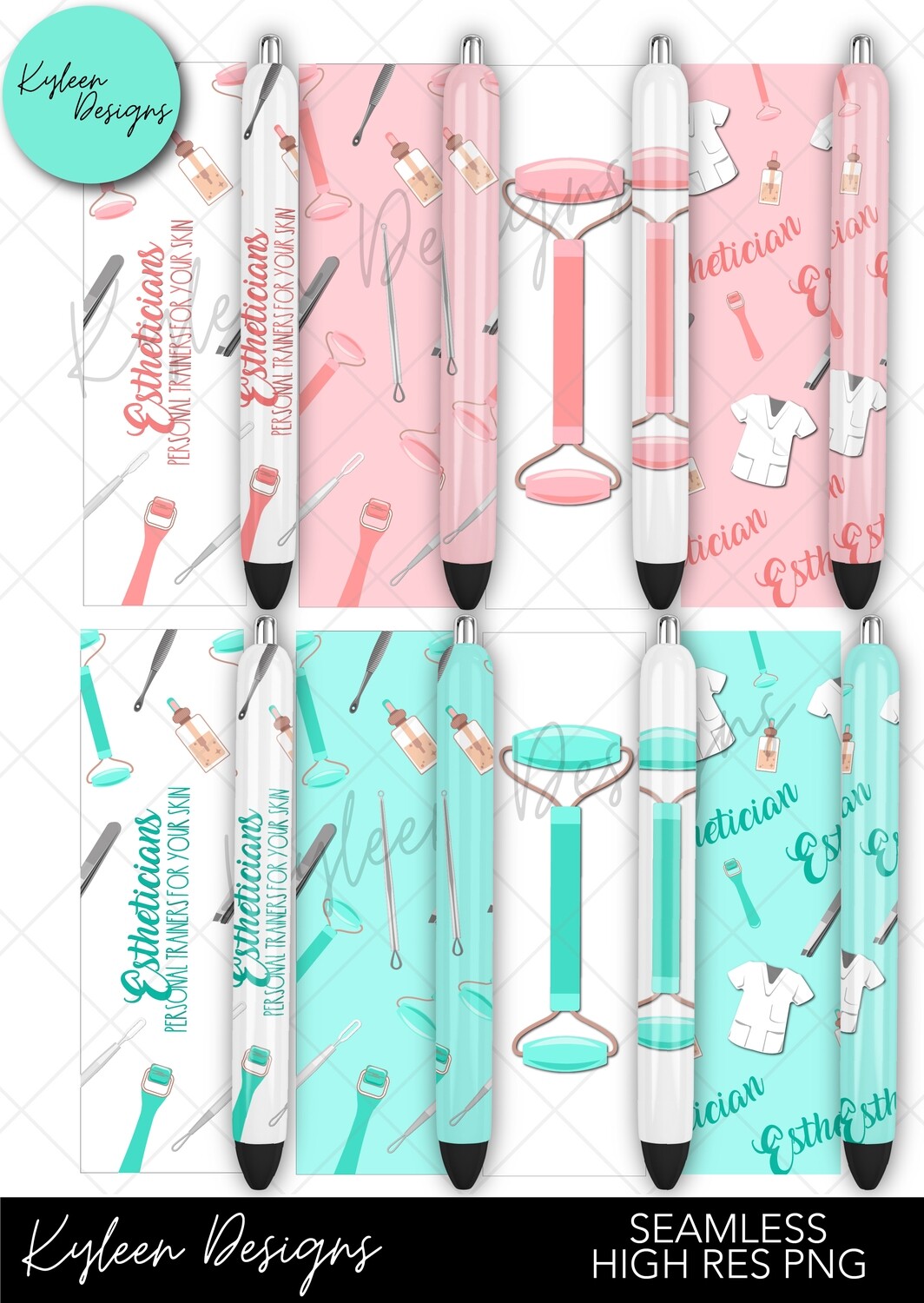 Seamless aesthetician pen wrappers™  for waterslide High Res PNG file