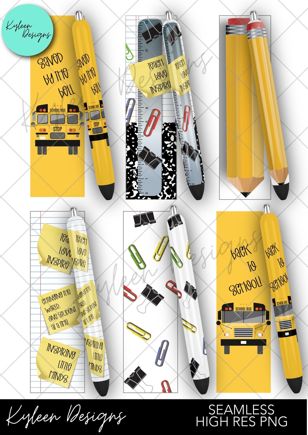 Seamless School life/Bus driver Pen wrappers™  for waterslide High Res PNG file