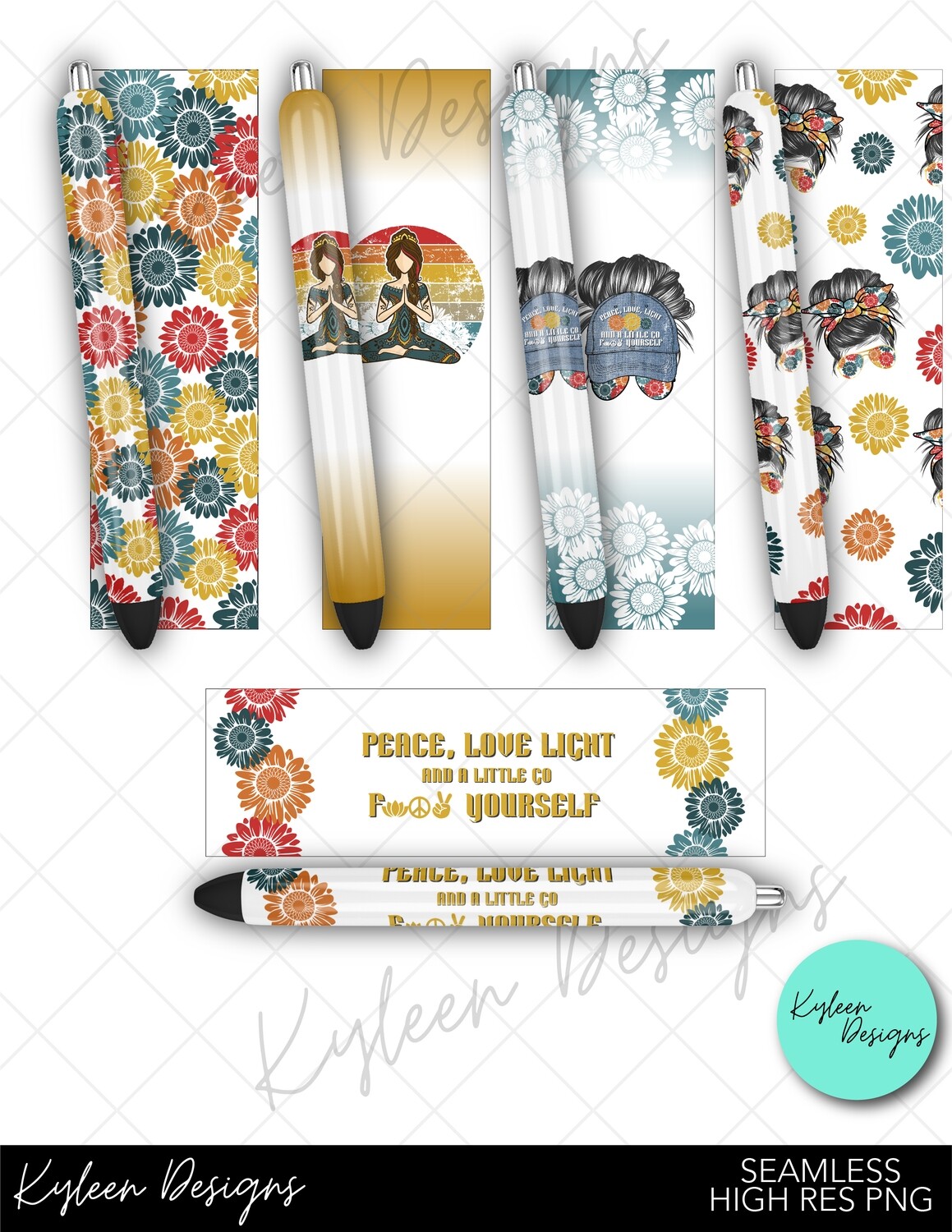 Retro Floral pen wrappers™  for waterslide High Res PNG file
