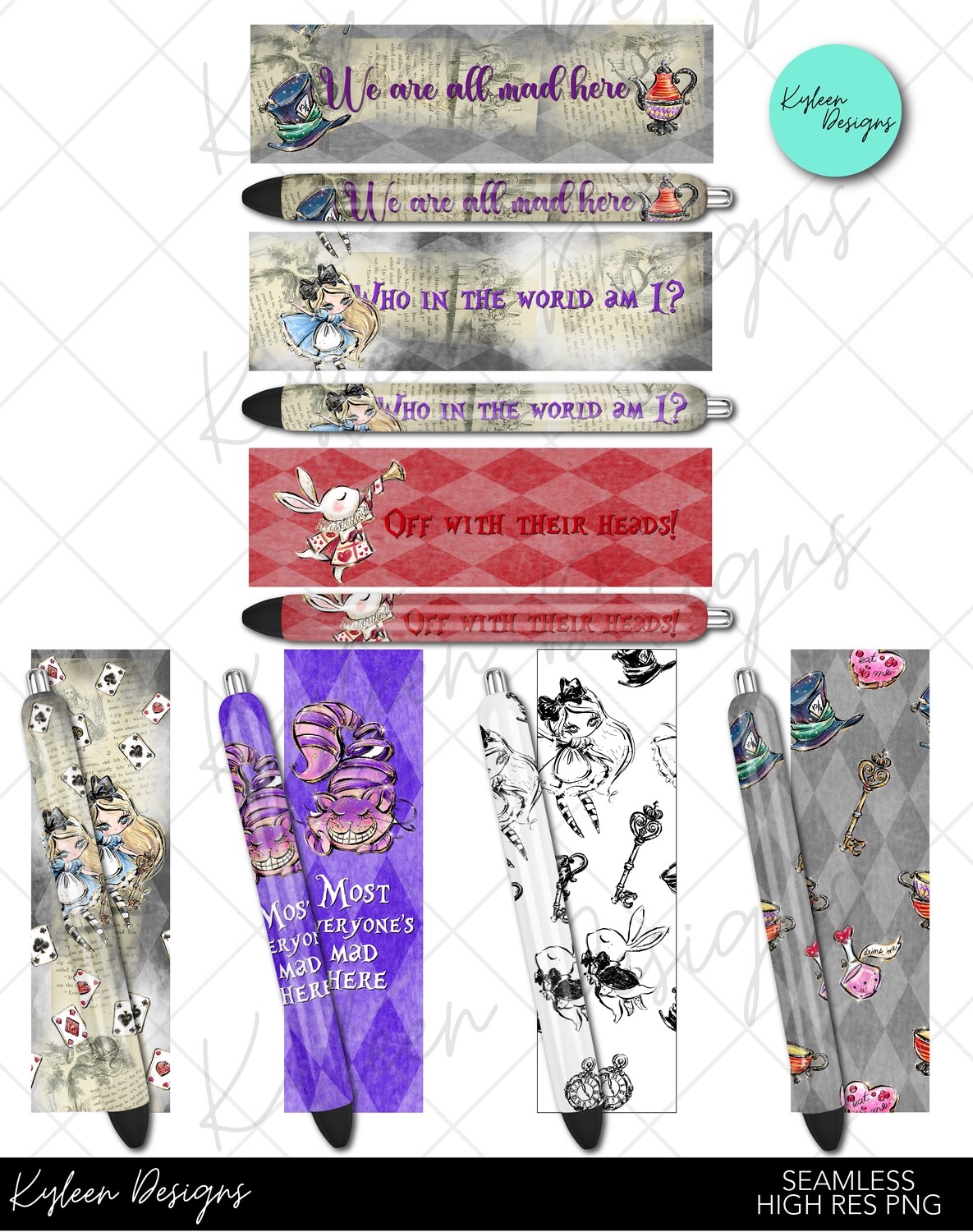 Alice in Wonderland pen wrappers™  for waterslide High Res PNG file