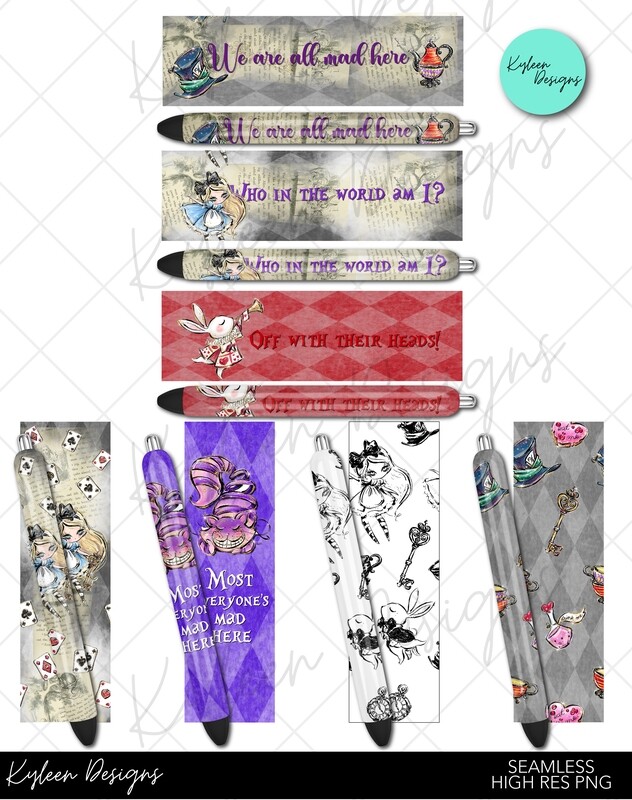 Alice in Wonderland pen wrappers™  for waterslide High Res PNG file