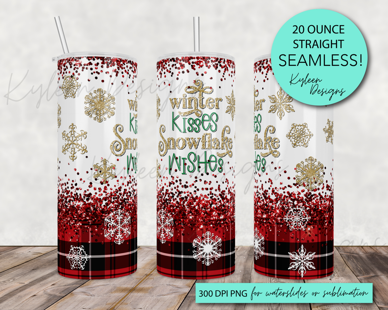 20 ounce Seamless winter kisses wrap for sublimation, waterslide High res PNG digital file