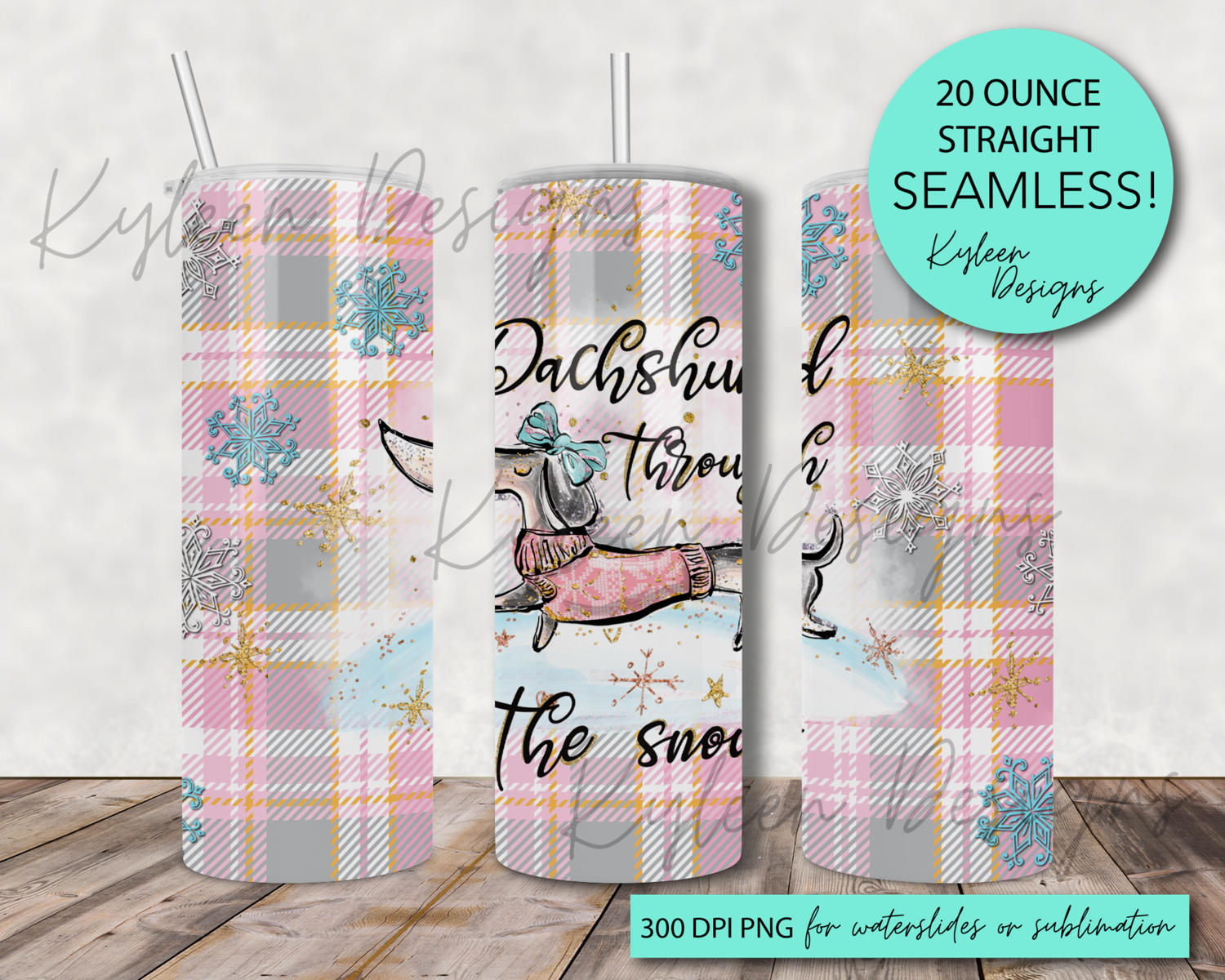 20 ounce Dachshund Through the Snow wrap for sublimation, waterslide High res PNG digital file
