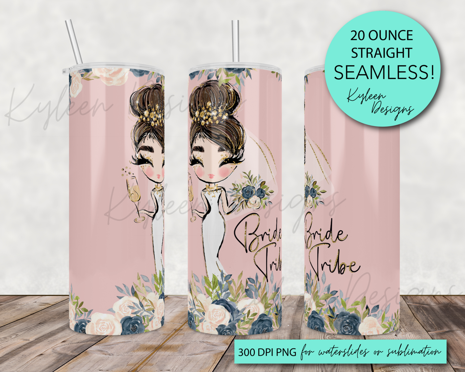 20 ounce Bride Tribe wrap for sublimation, waterslide High res PNG digital file