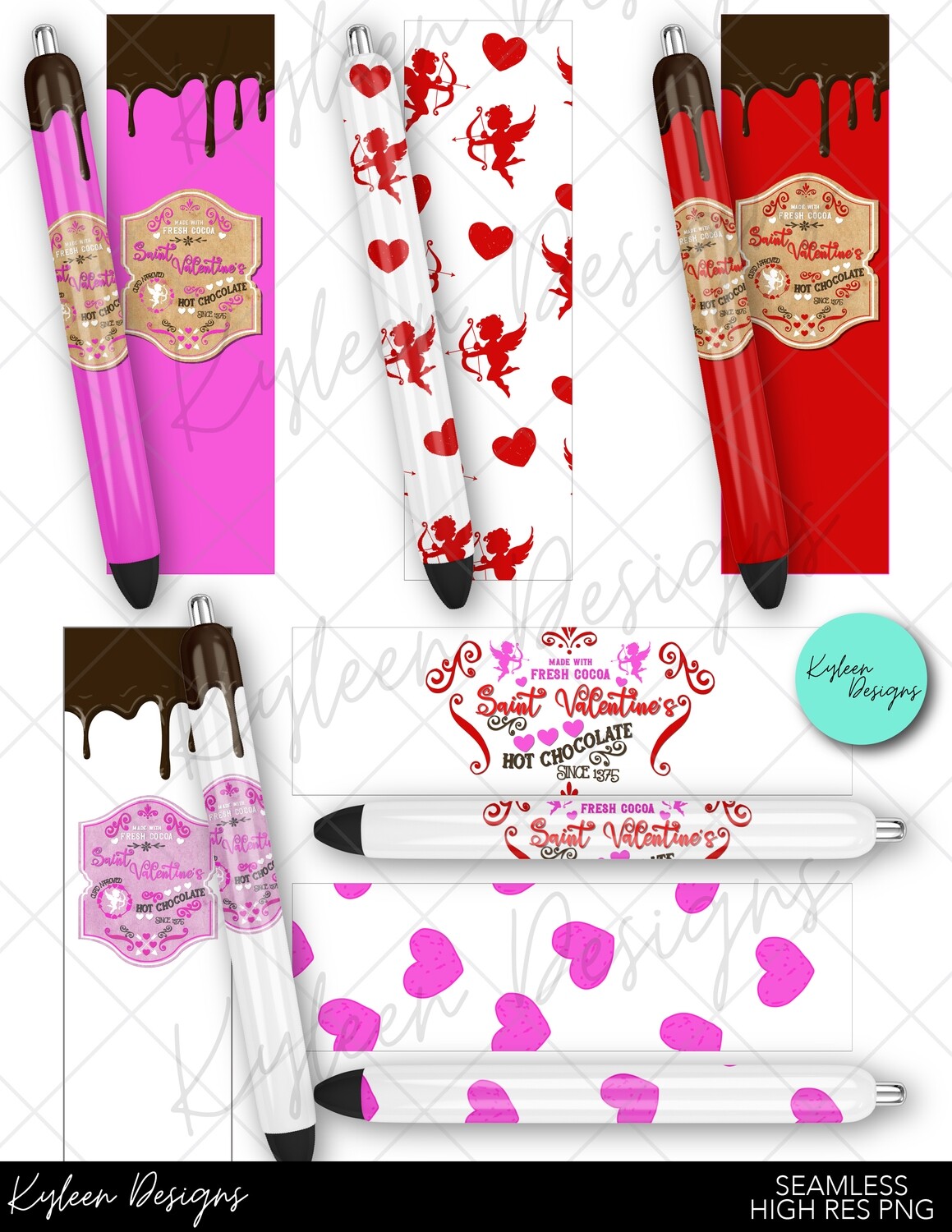 Valentines hot chocolate pen wrappers™  for waterslide High Res PNG file