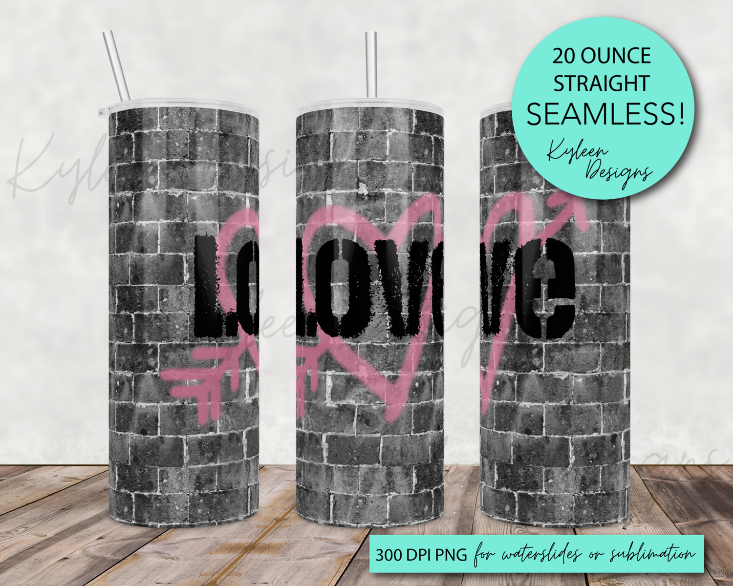 20 ounce LOVE brick wall graffiti wrap for sublimation, waterslide High res PNG digital file