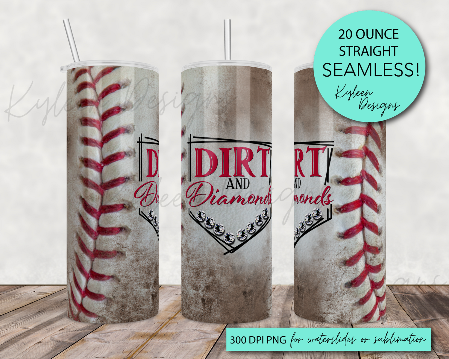 20 ounce dirt and diamonds baseball wrap for sublimation, waterslide High res PNG digital file