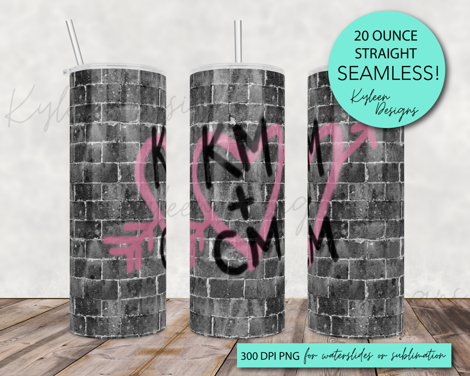 20 ounce add your own initials brick wall graffiti wrap for sublimation, waterslide High res PNG digital file- READ BELOW!!!