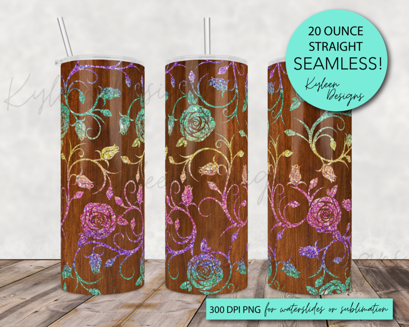 20 ounce woodgrain ombre rose for sublimation, waterslide High res PNG digital file