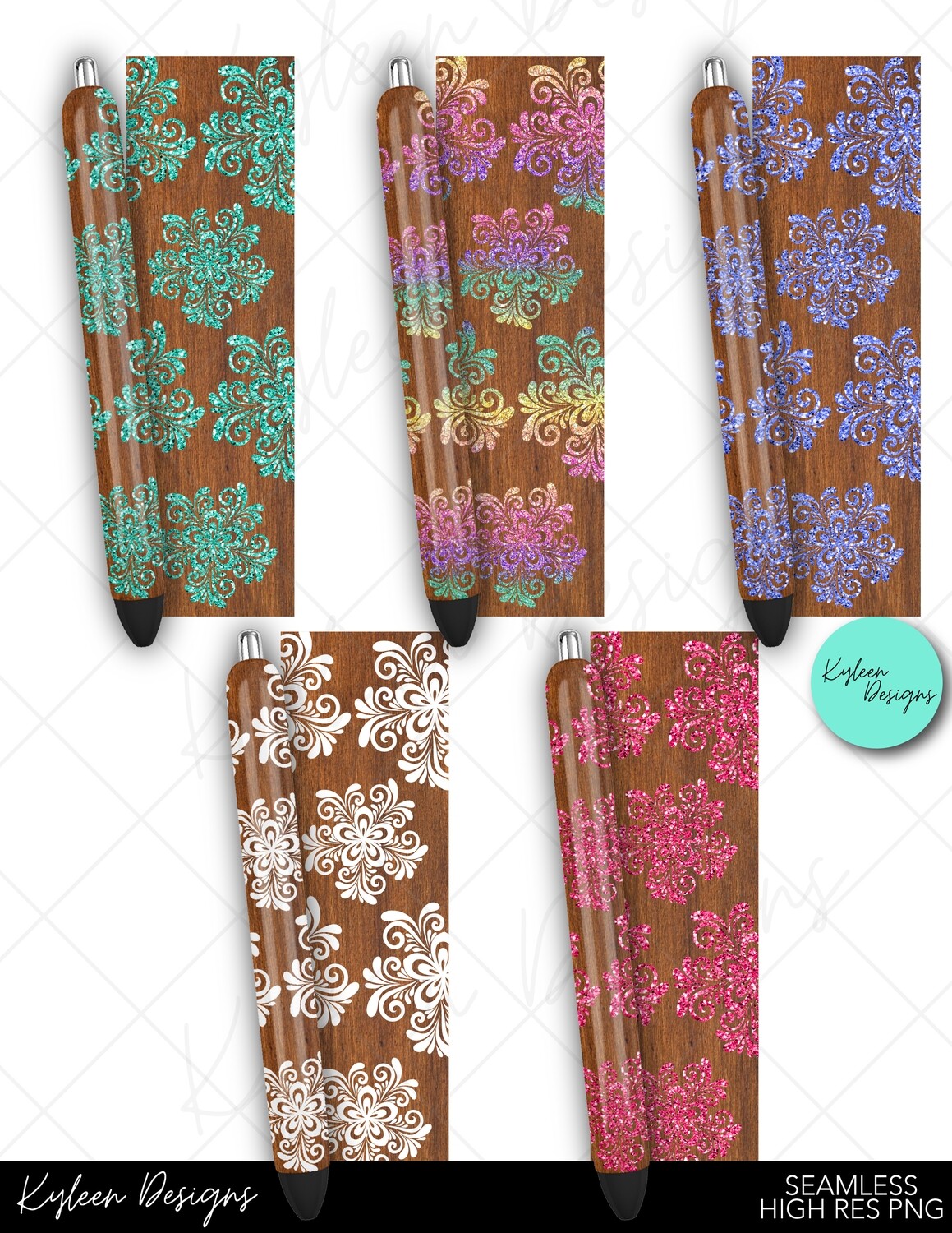 woodgrain floral glitter pen wrappers™  for waterslide High Res PNG file