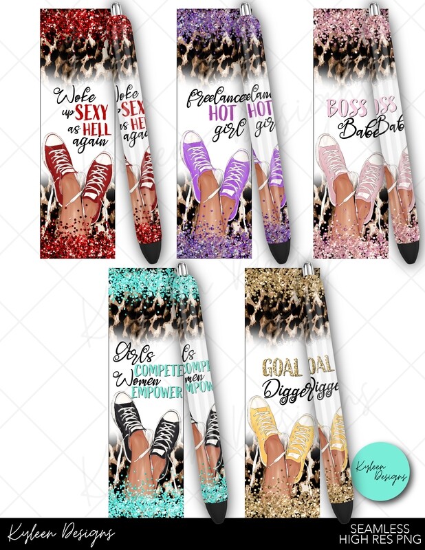 Sneaker Leopard Boss Babe glitter pen wrappers™  for waterslide High Res PNG file