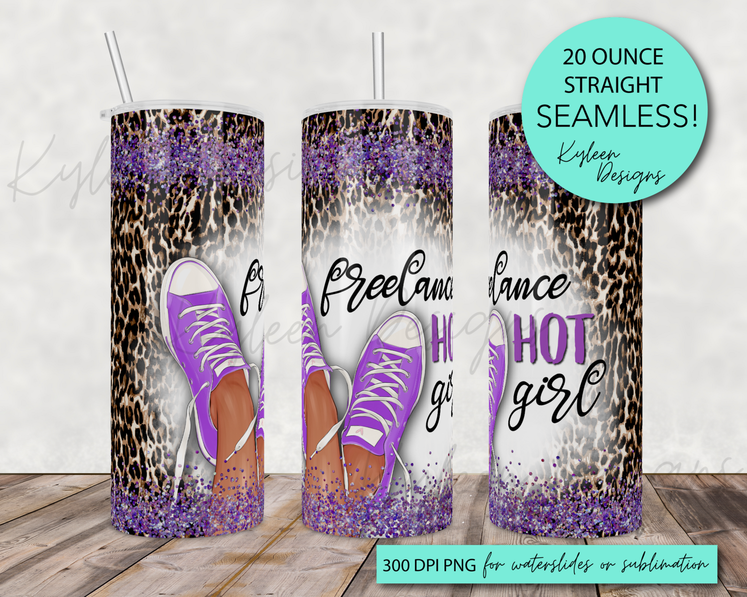 20 ounce Freelance hot girl wrap for sublimation, waterslide High res PNG digital file