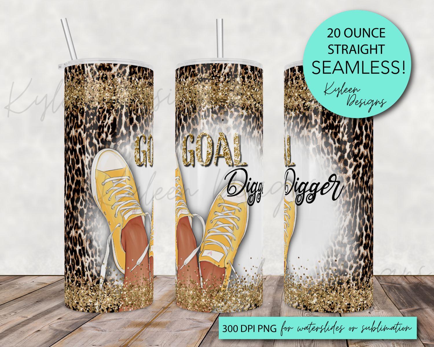 20 ounce Goal Digger wrap for sublimation, waterslide High res PNG digital file