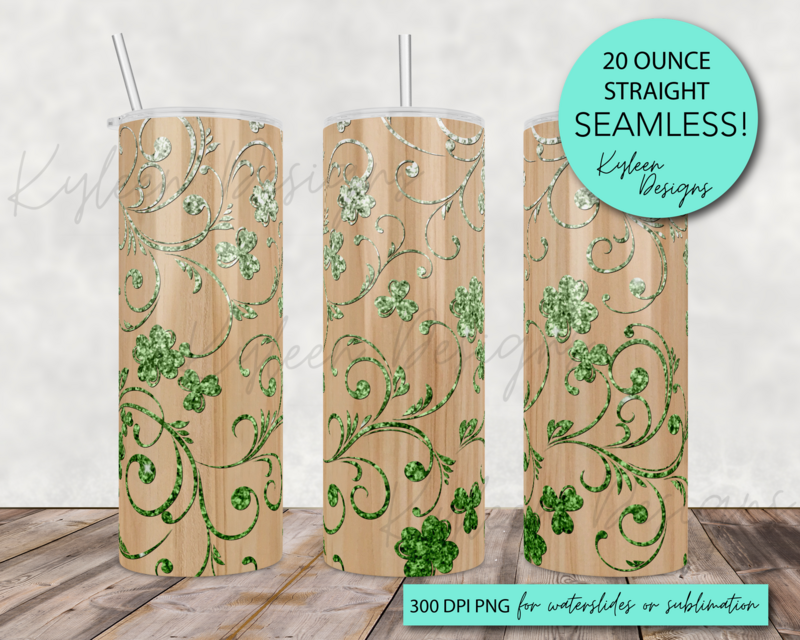 20 ounce woodgrain green ombre clover for sublimation, waterslide High res PNG digital file